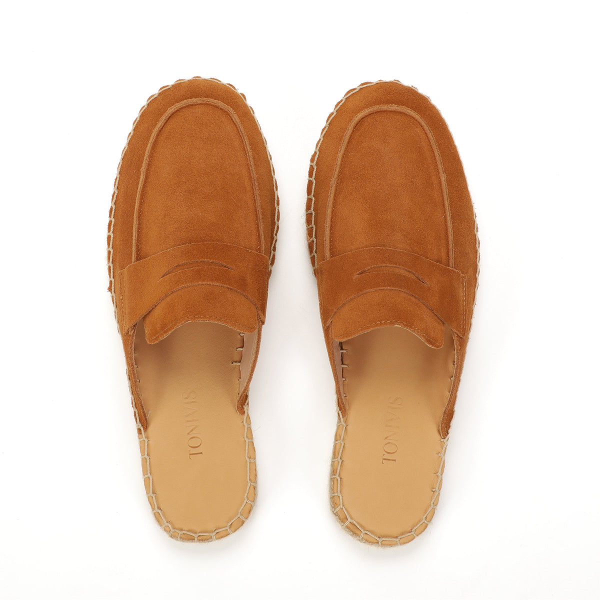 Men’s Comfort Cow Suede Penny Loafer Mule Espadrilles - Cognac Brown