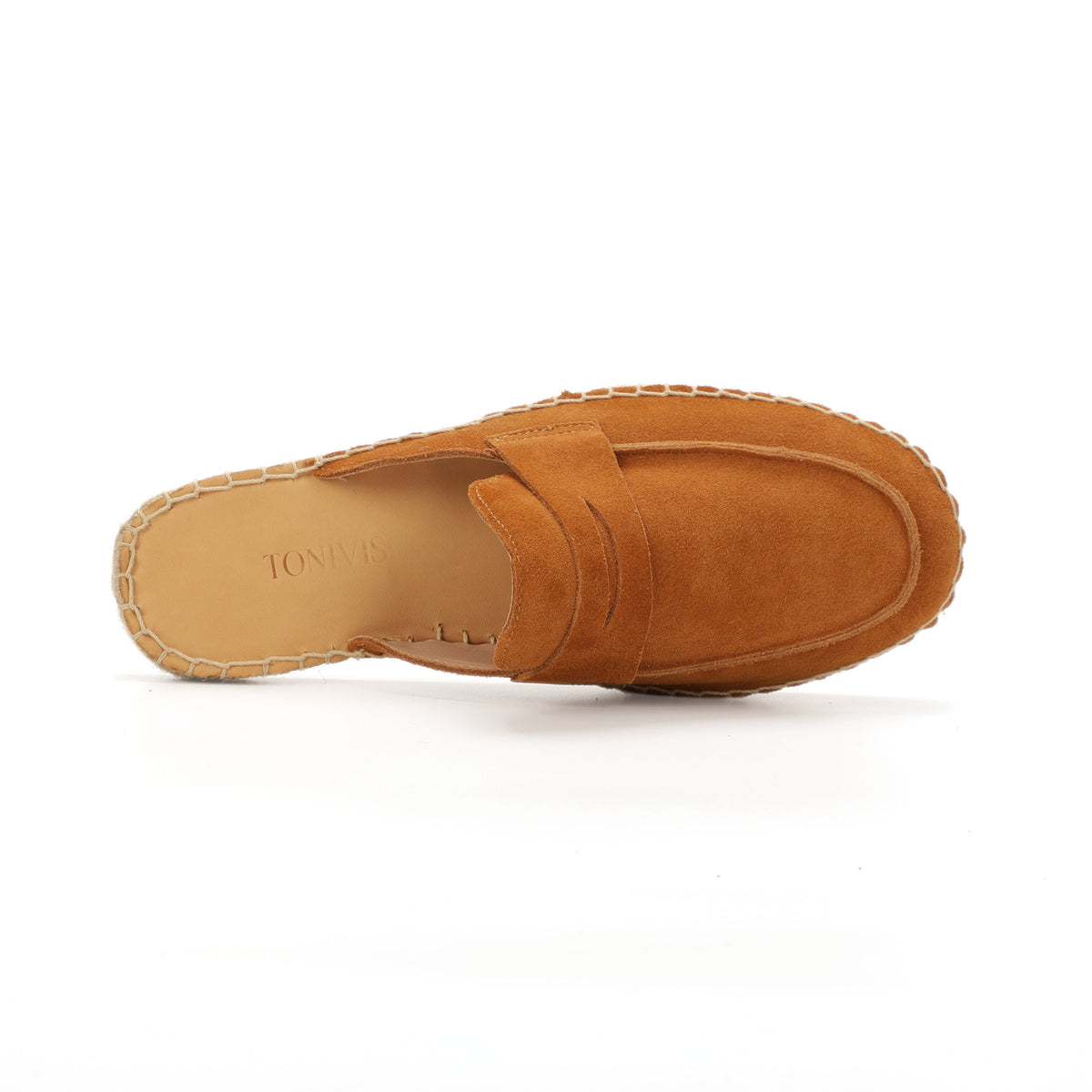 Men’s Comfort Cow Suede Penny Loafer Mule Espadrilles - Cognac Brown
