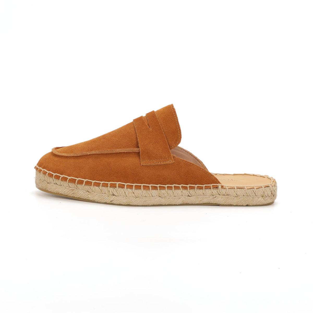 Men’s Comfort Cow Suede Penny Loafer Mule Espadrilles - Cognac Brown