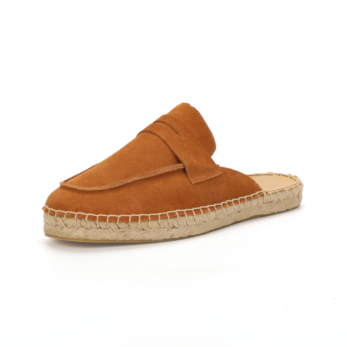 Men’s Comfort Cow Suede Penny Loafer Mule Espadrilles - Cognac Brown