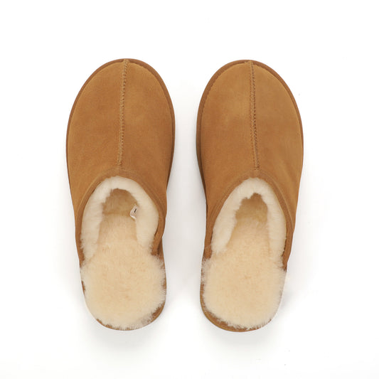 TONIVIS men's chestnut genuine leather slippers with 100% wool lining - view 1