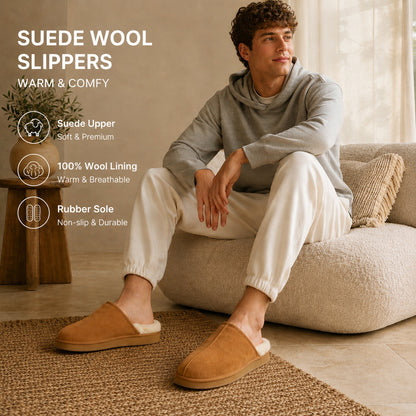 TONIVIS men's chestnut genuine leather slippers with 100% wool lining - view 8