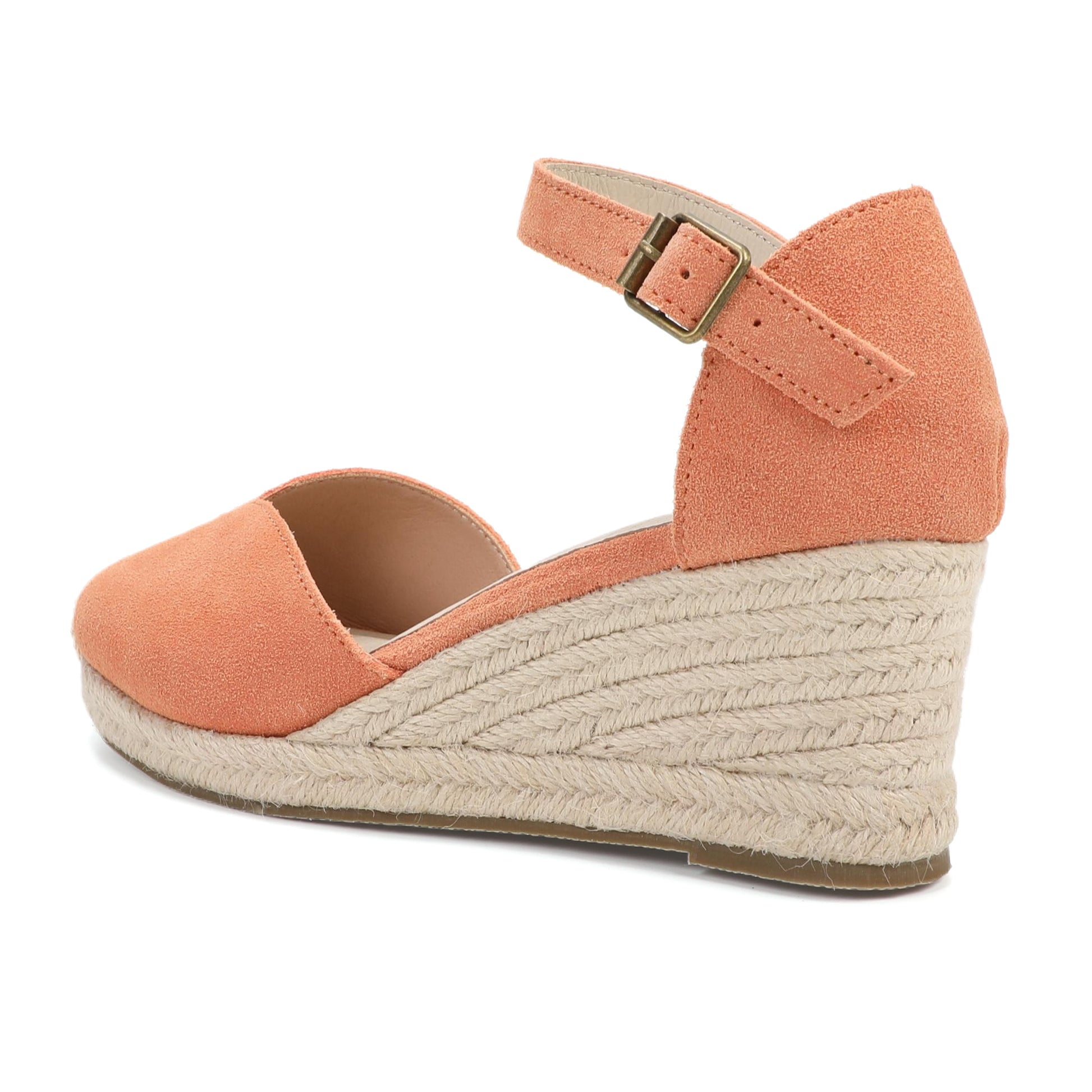 TONIVIS Coral Pink Suede Closed Toe Espadrille Wedge