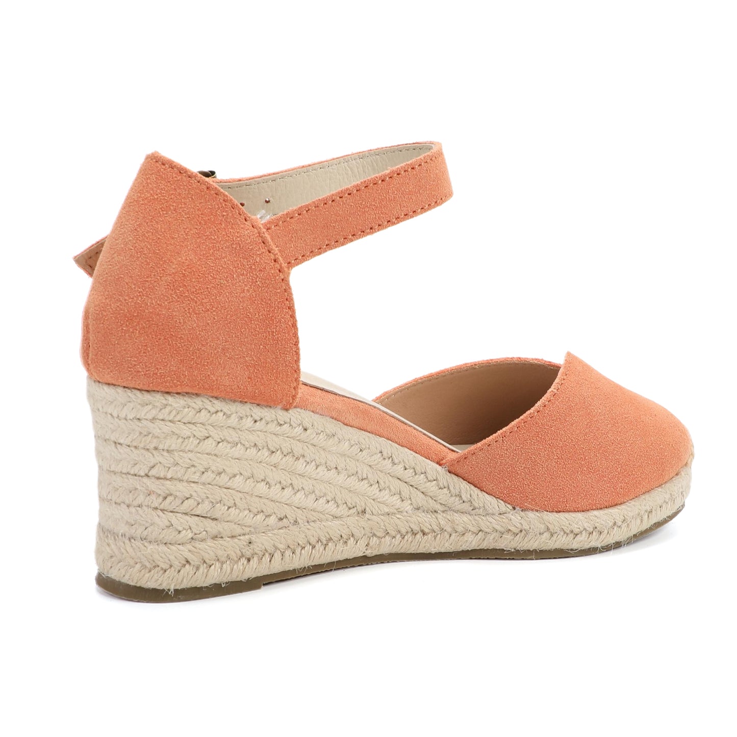 TONIVIS Coral Pink Suede Closed Toe Espadrille Wedge