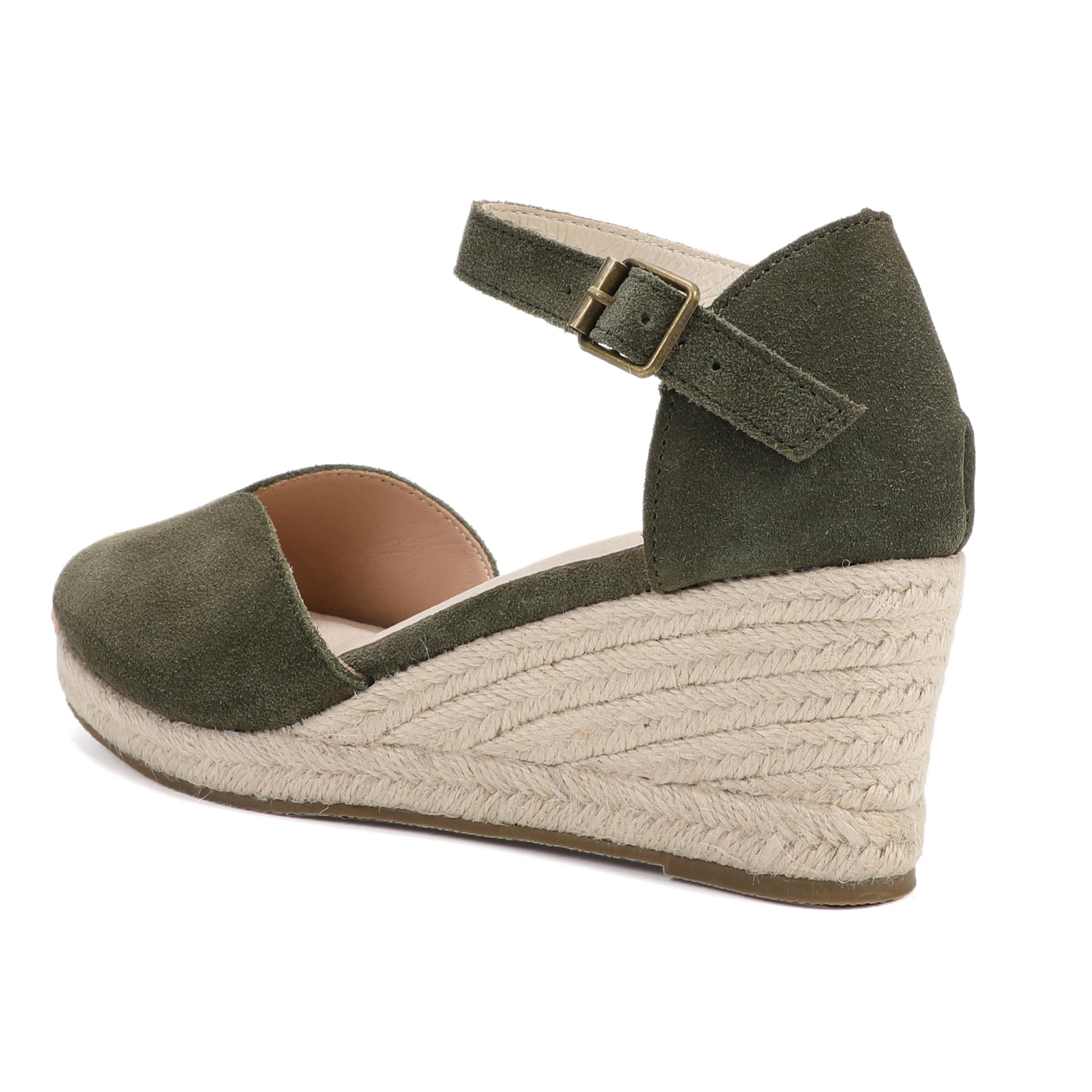TONIVIS Olive Green Suede Closed Toe Espadrille Wedge