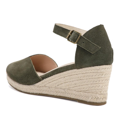 TONIVIS Olive Green Suede Closed Toe Espadrille Wedge