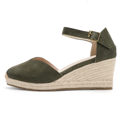 TONIVIS Olive Green Suede Closed Toe Espadrille Wedge