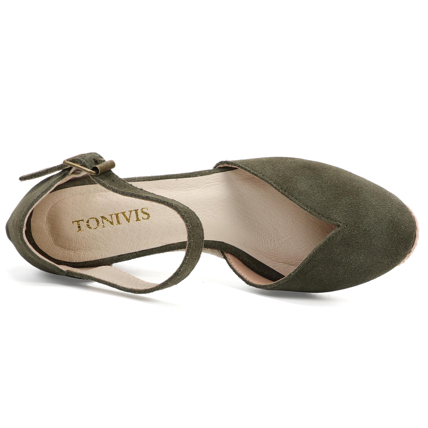 TONIVIS Olive Green Suede Closed Toe Espadrille Wedge