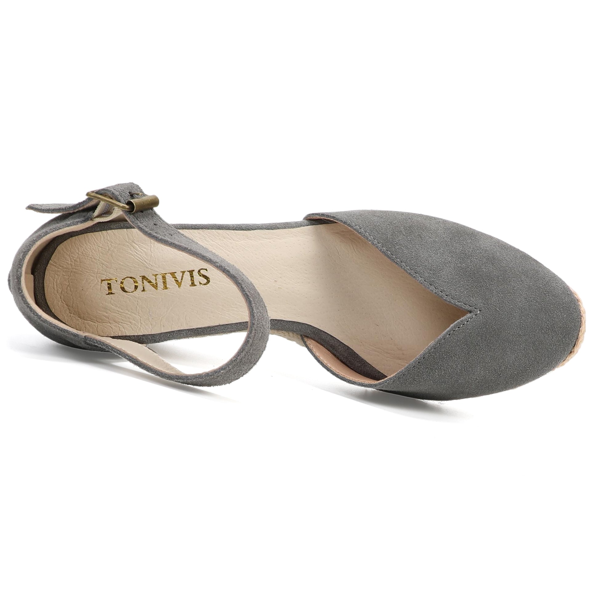 TONIVIS Grey Suede Closed Toe Espadrille Wedge