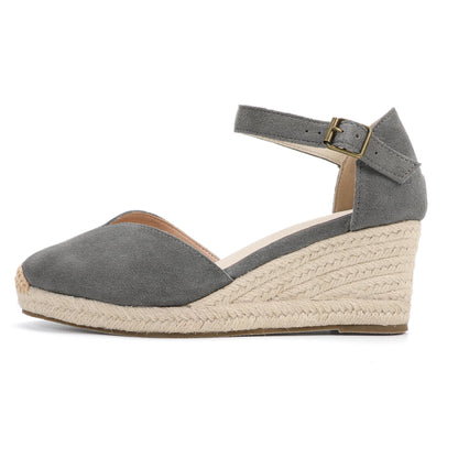 TONIVIS Grey Suede Closed Toe Espadrille Wedge