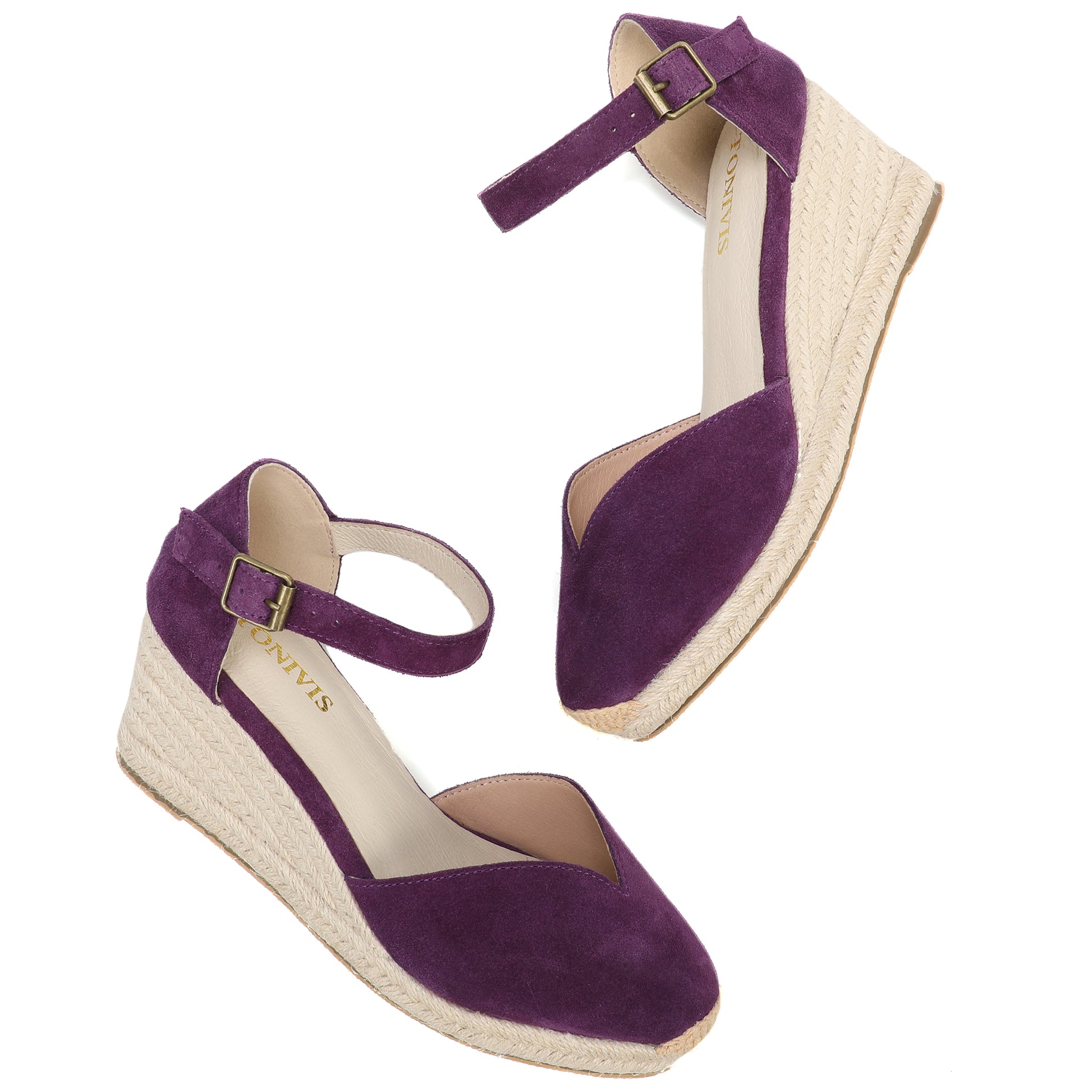 TONIVIS Plum Purple Suede Closed Toe Espadrille Wedge
