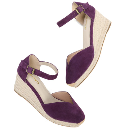 TONIVIS Plum Purple Suede Closed Toe Espadrille Wedge