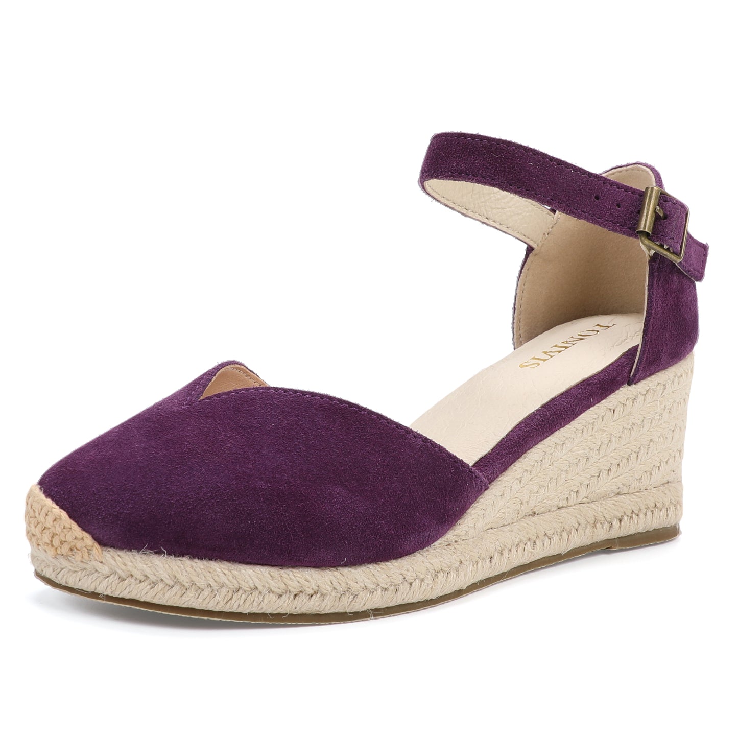 TONIVIS Plum Purple Suede Closed Toe Espadrille Wedge