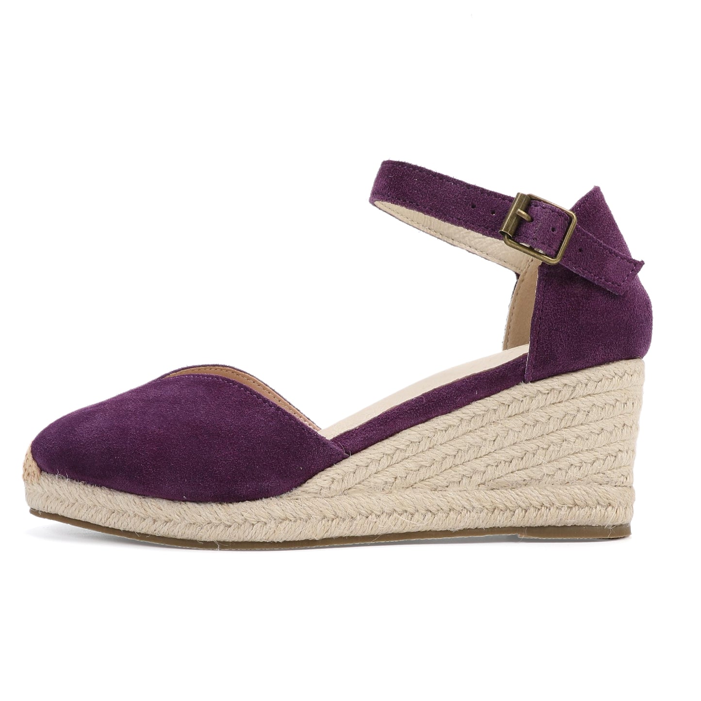 TONIVIS Plum Purple Suede Closed Toe Espadrille Wedge