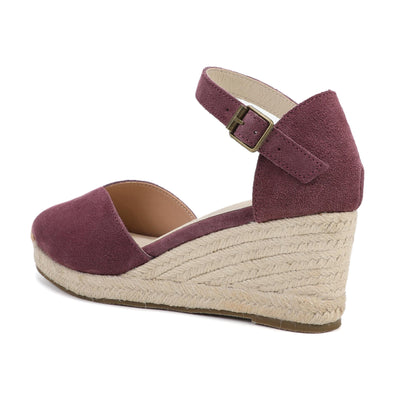 TONIVIS Burgundy Suede Closed Toe Espadrille Wedge