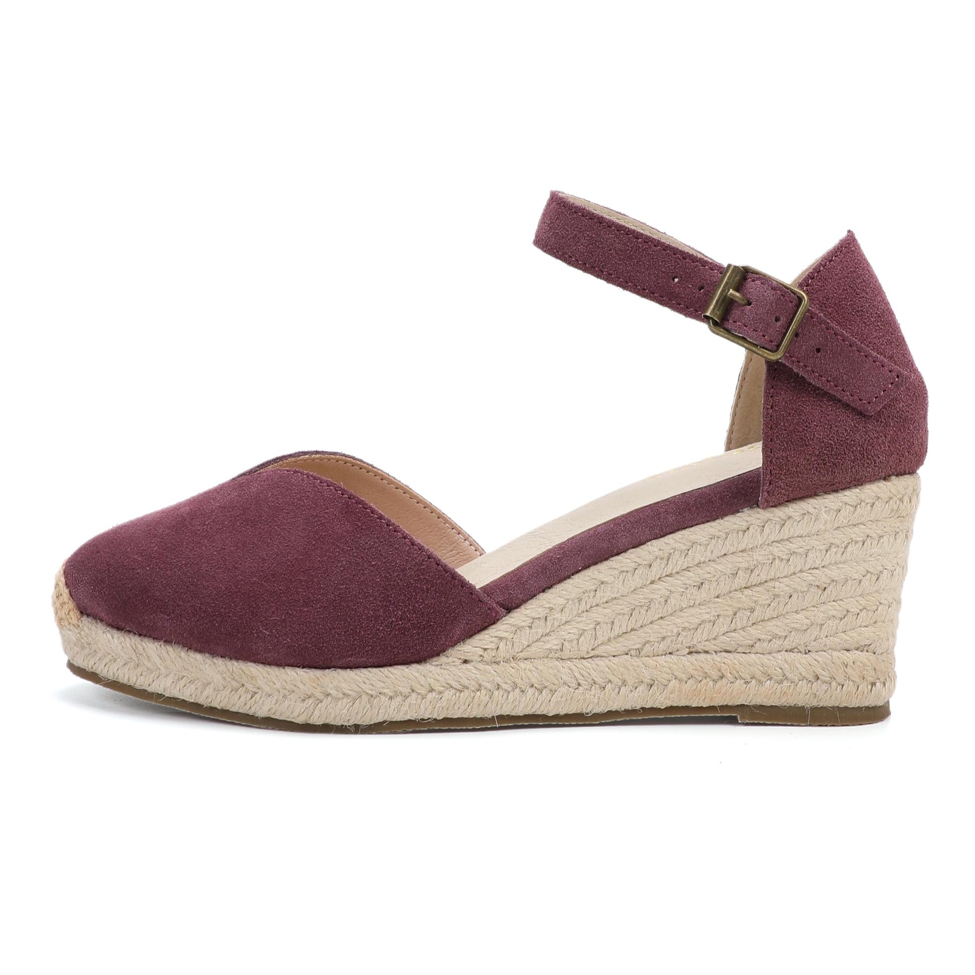 TONIVIS Burgundy Suede Closed Toe Espadrille Wedge