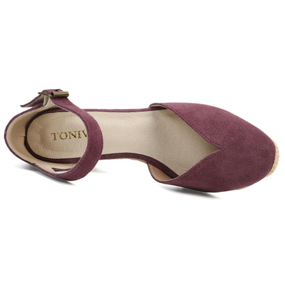 TONIVIS Burgundy Suede Closed Toe Espadrille Wedge