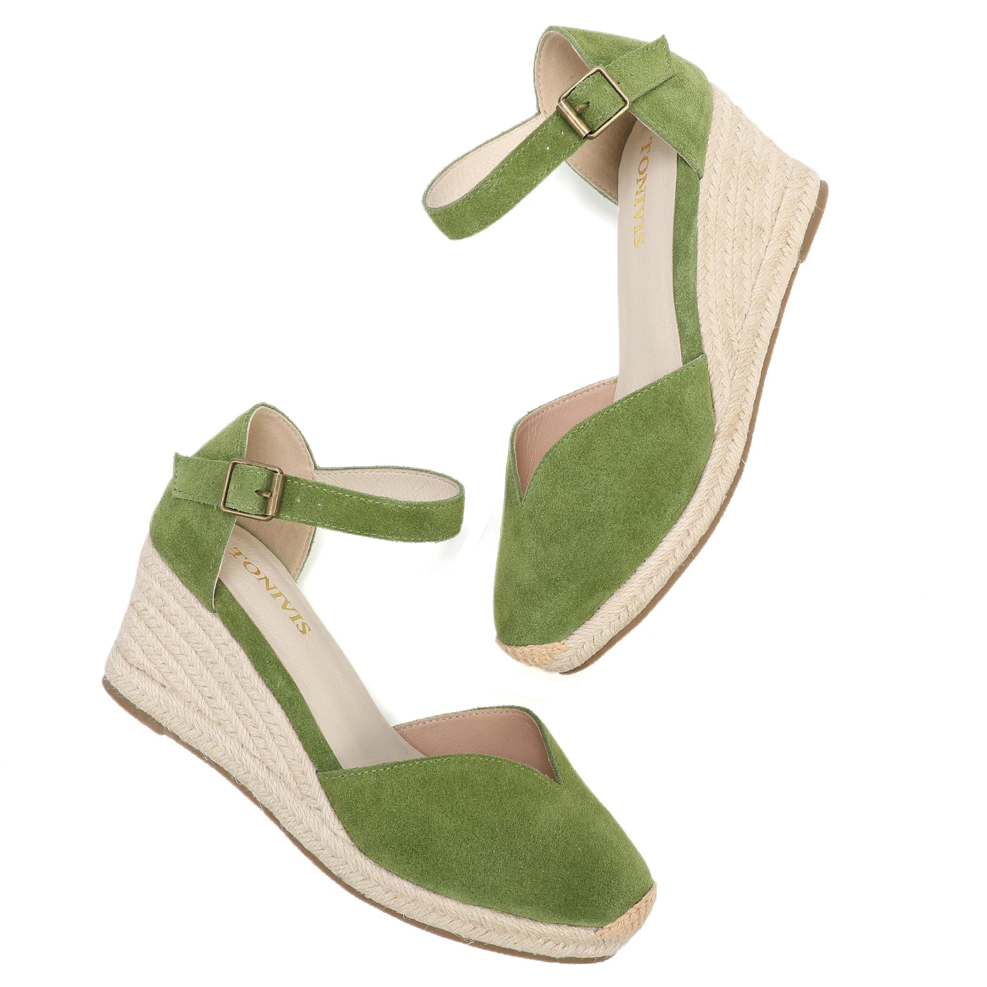 TONIVIS Sage Green Suede Closed Toe Espadrille Wedge
