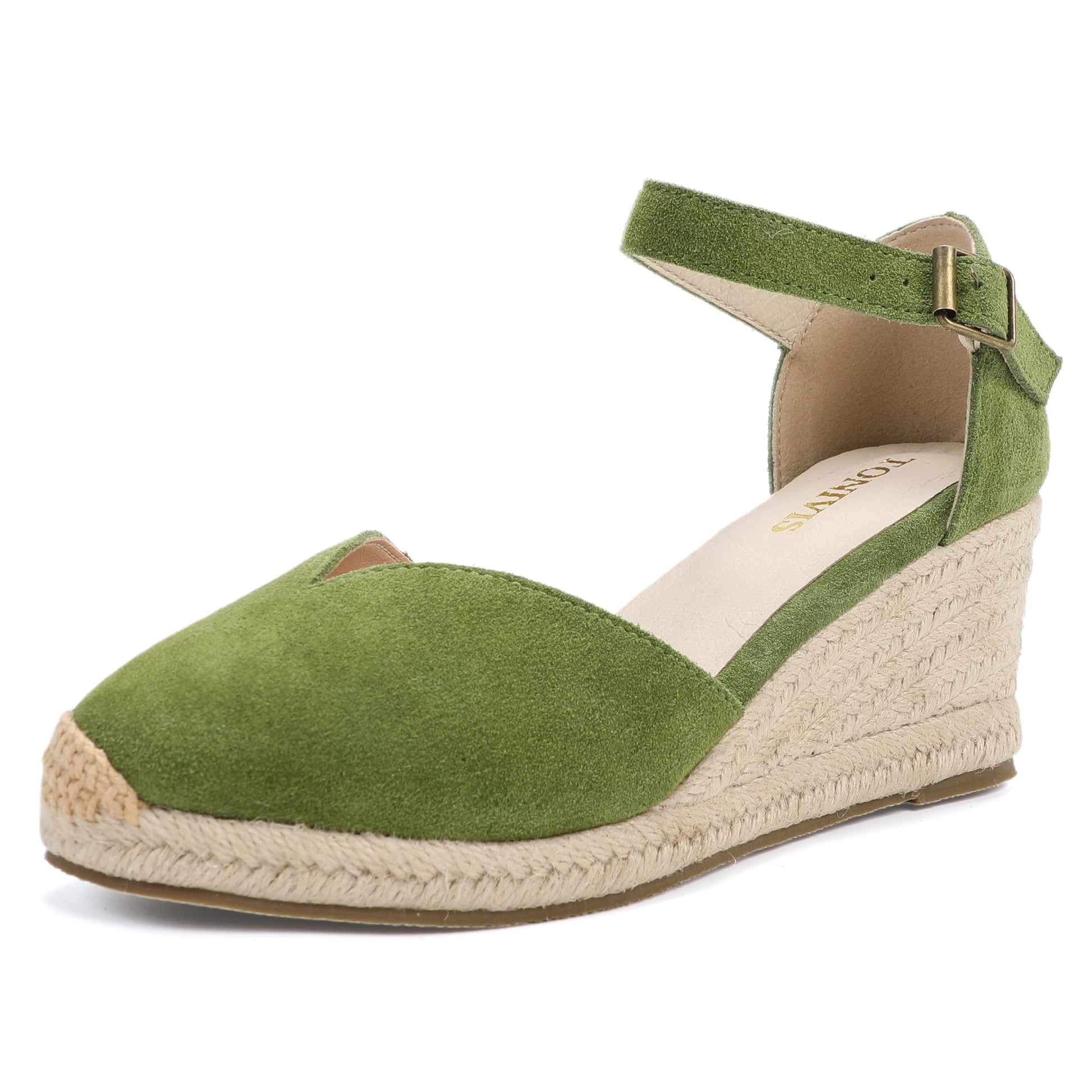 TONIVIS Sage Green Suede Closed Toe Espadrille Wedge