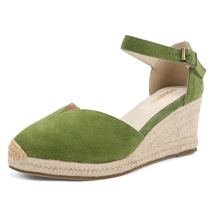 TONIVIS Sage Green Suede Closed Toe Espadrille Wedge