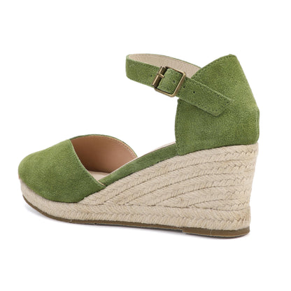 TONIVIS Sage Green Suede Closed Toe Espadrille Wedge