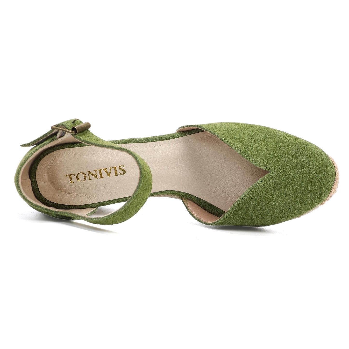 TONIVIS Sage Green Suede Closed Toe Espadrille Wedge