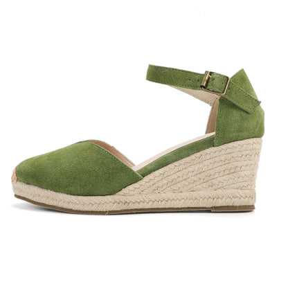 TONIVIS Sage Green Suede Closed Toe Espadrille Wedge