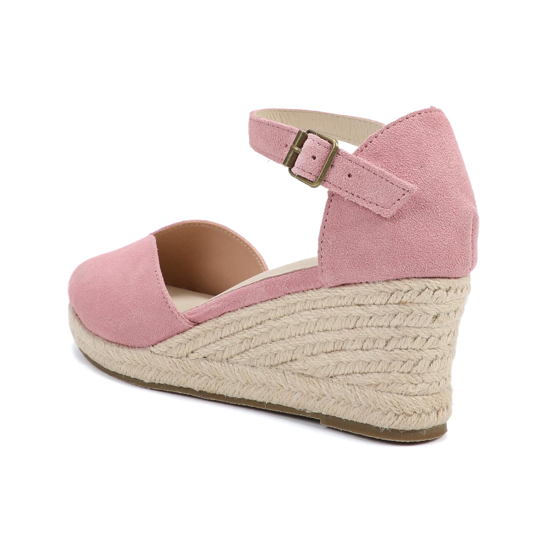 TONIVIS Blush Pink Suede Closed Toe Espadrille Wedge