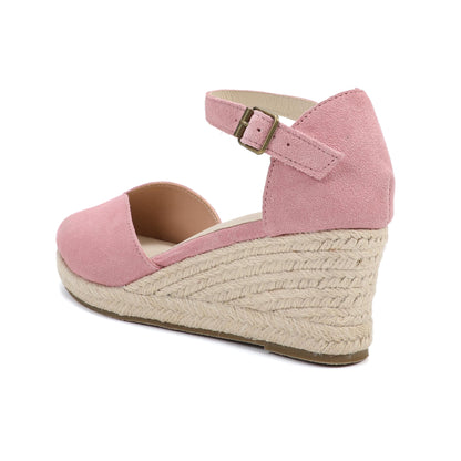 TONIVIS Blush Pink Suede Closed Toe Espadrille Wedge