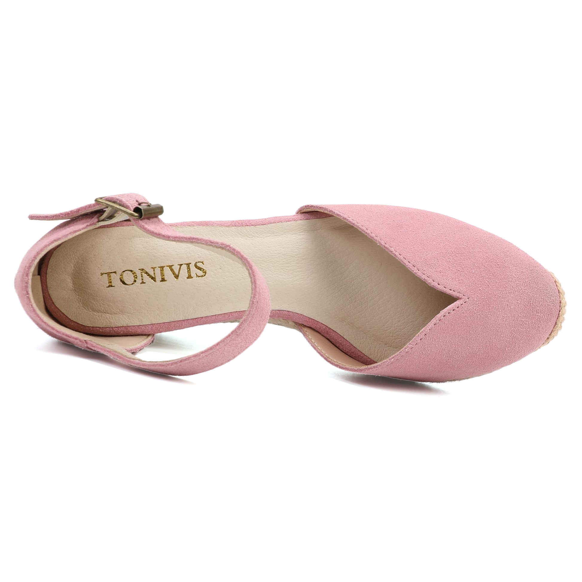TONIVIS Blush Pink Suede Closed Toe Espadrille Wedge