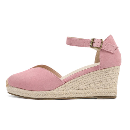 TONIVIS Blush Pink Suede Closed Toe Espadrille Wedge