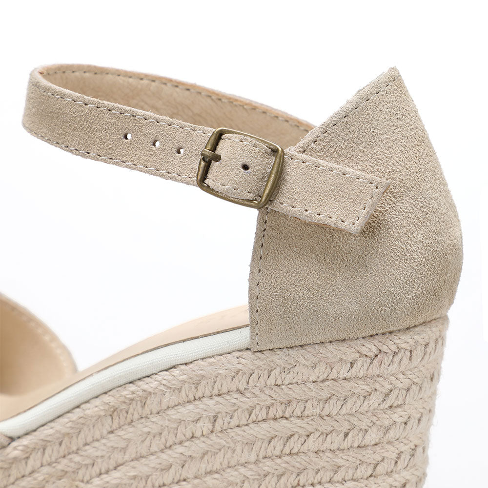 TONIVIS Beige Suede Closed Toe Espadrille Wedge