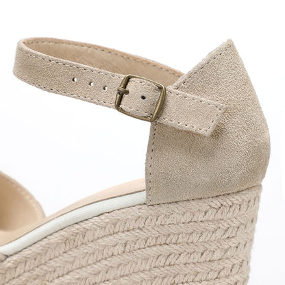 TONIVIS Beige Suede Closed Toe Espadrille Wedge