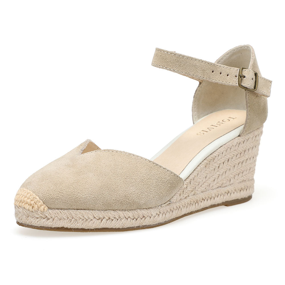 TONIVIS Beige Suede Closed Toe Espadrille Wedge