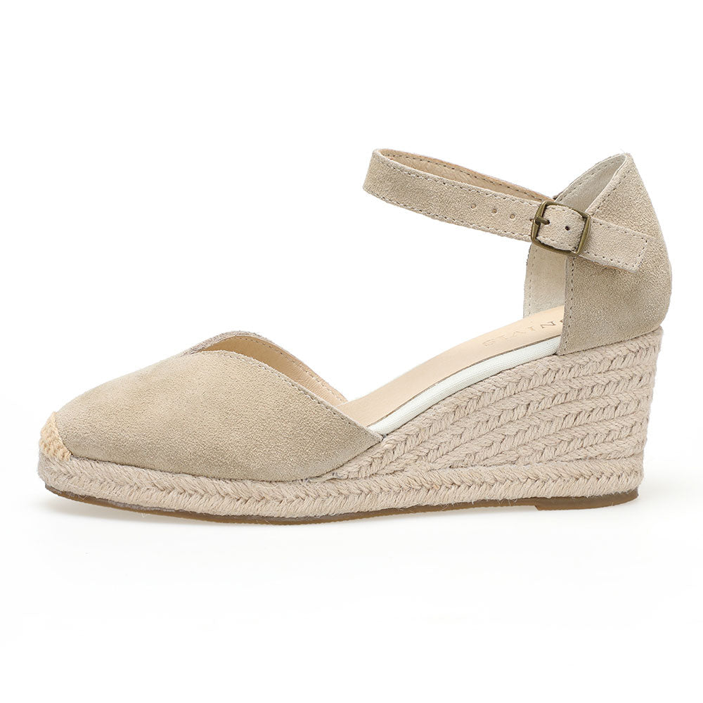 TONIVIS Beige Suede Closed Toe Espadrille Wedge