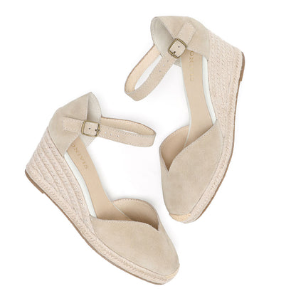 TONIVIS Beige Suede Closed Toe Espadrille Wedge