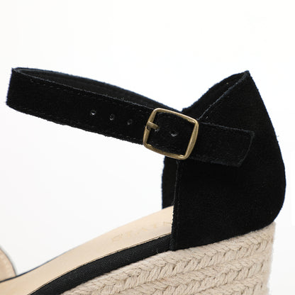 TONIVIS Black Suede Closed Toe Espadrille Wedge