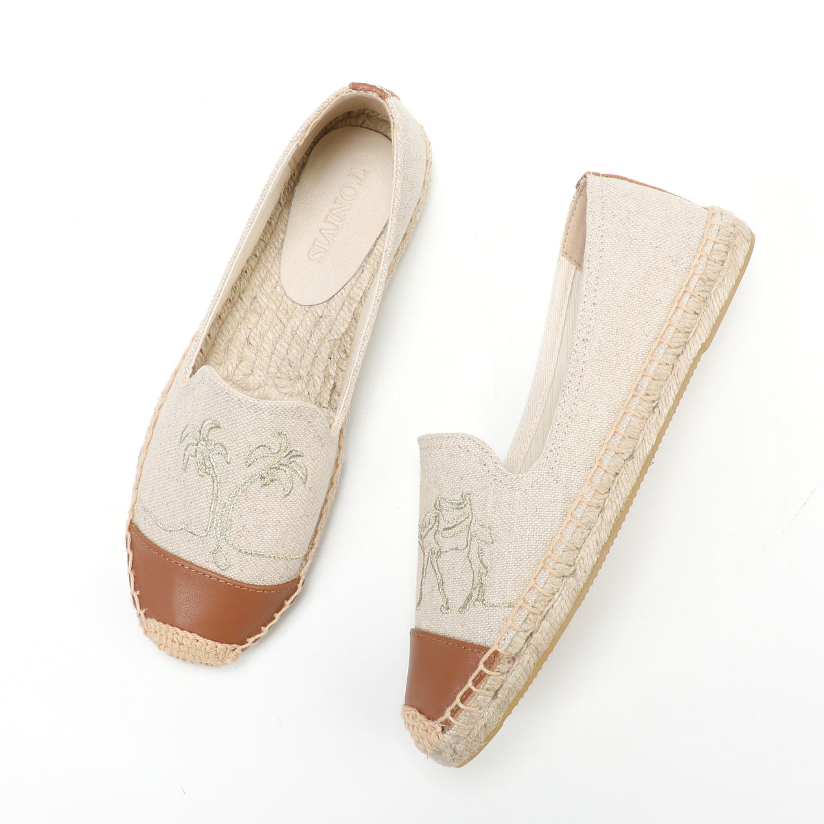 Beige Brown women's espadrille flats, W-F594, photo 1