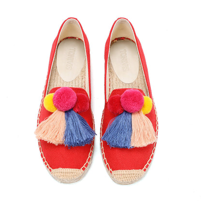Red women's espadrille flats, W-F700, photo 1