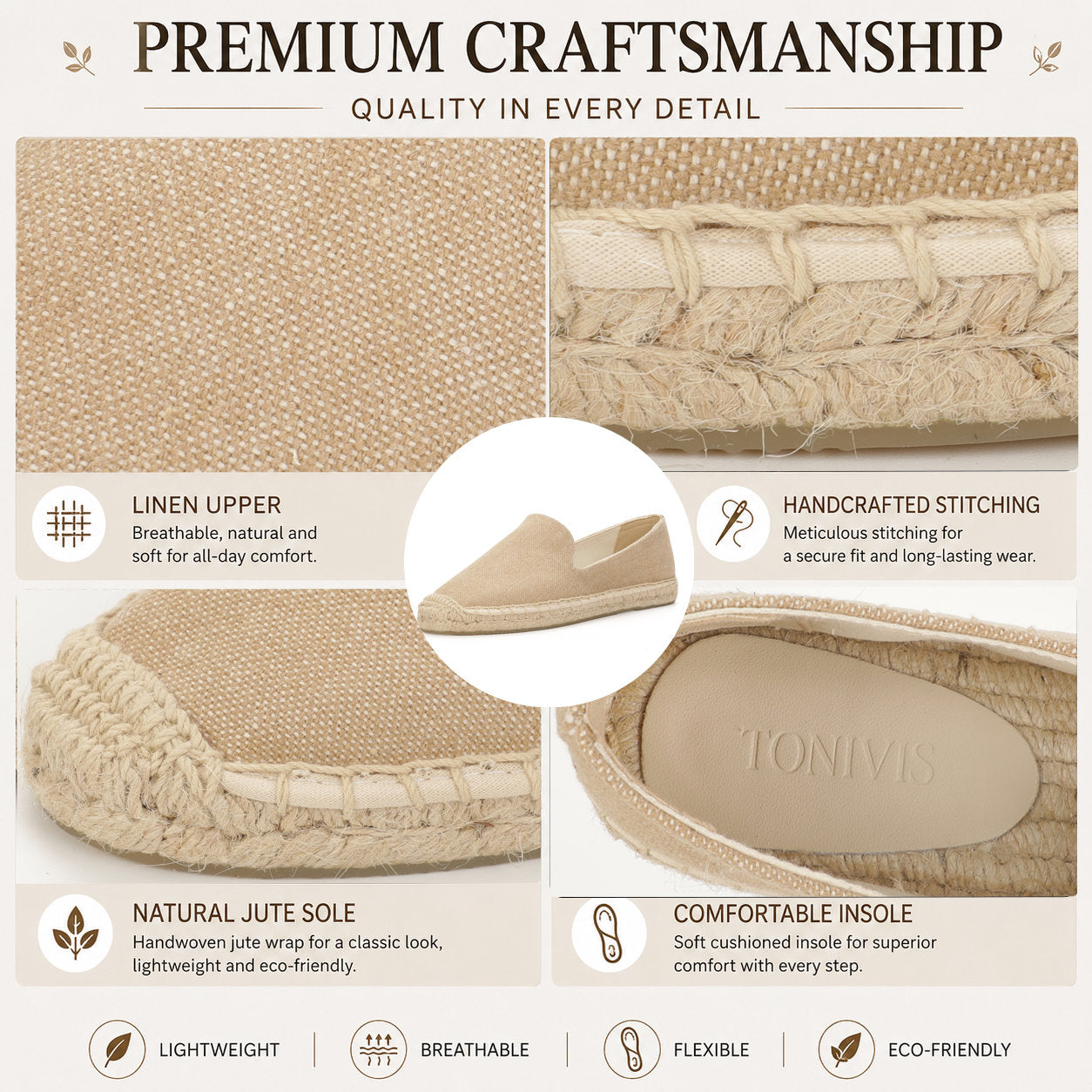 TONIVIS Women's Khaki espadrille flats image 1