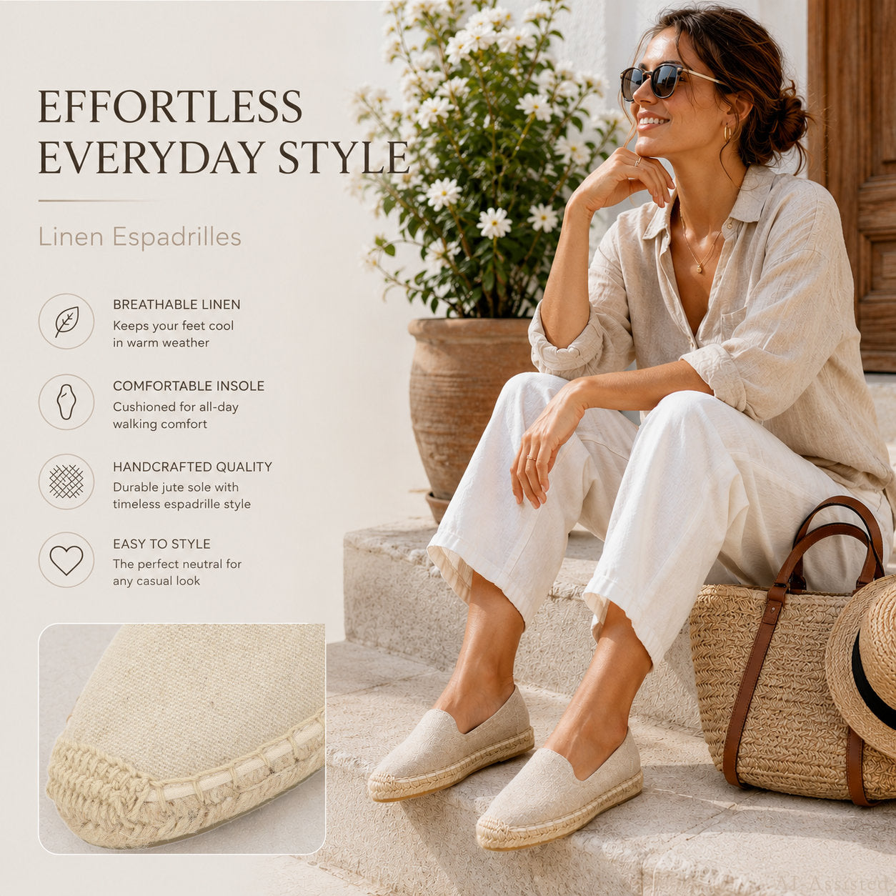TONIVIS Women's Linen Beige espadrille flats image 1