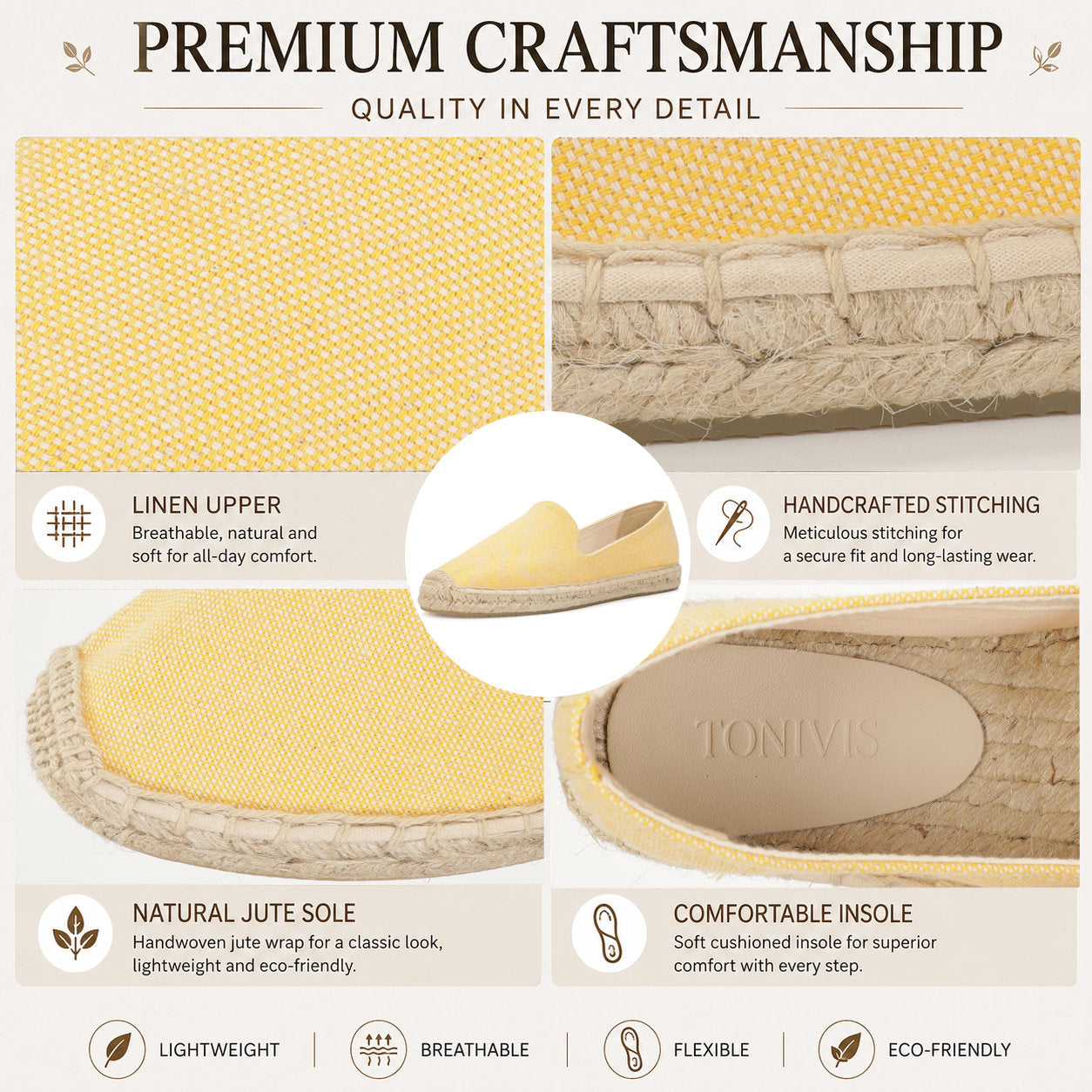 TONIVIS Women's Lemon Yellow espadrille flats image 1