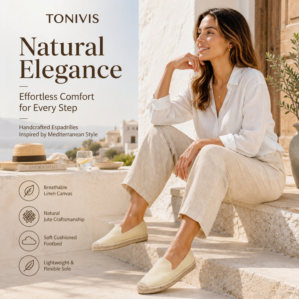TONIVIS Women's Cream Yellow espadrille flats image 9