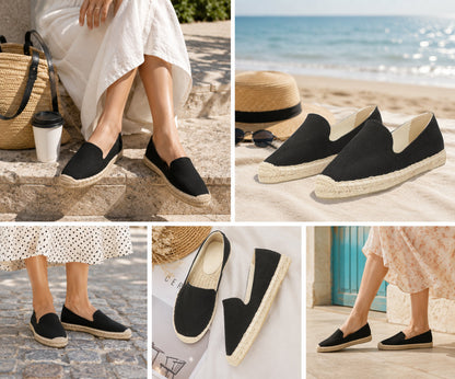 TONIVIS Women's Linen Black espadrille flats image 1