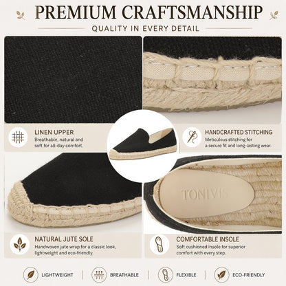 TONIVIS Women's Linen Black espadrille flats image 9
