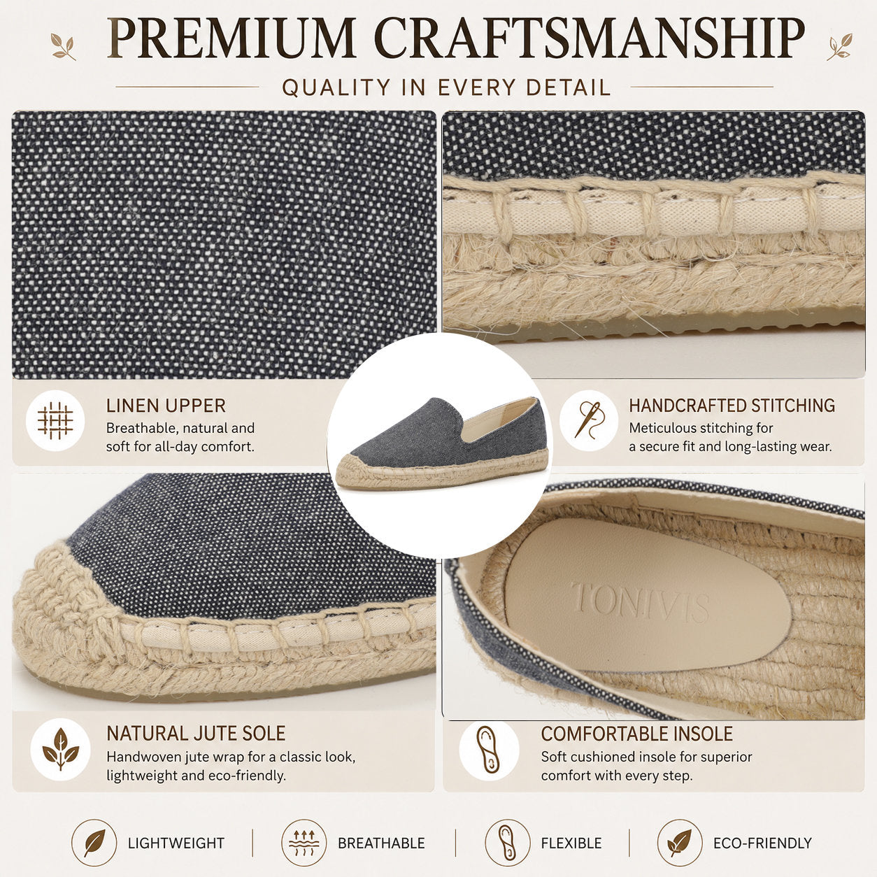 TONIVIS Women's Navy Blue espadrille flats image 1