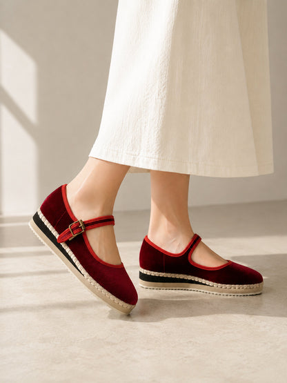 Women's Mary Jane Espadrilles - Burgundy