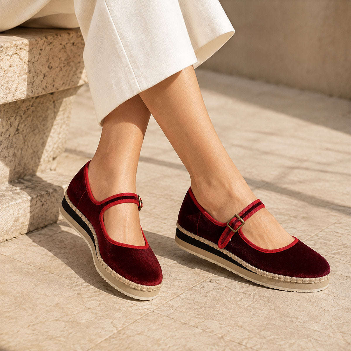 Women's Mary Jane Espadrilles - Burgundy