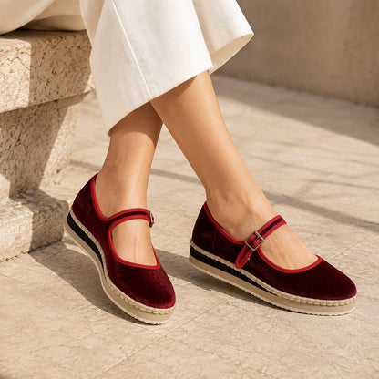 Women's Mary Jane Espadrilles - Burgundy