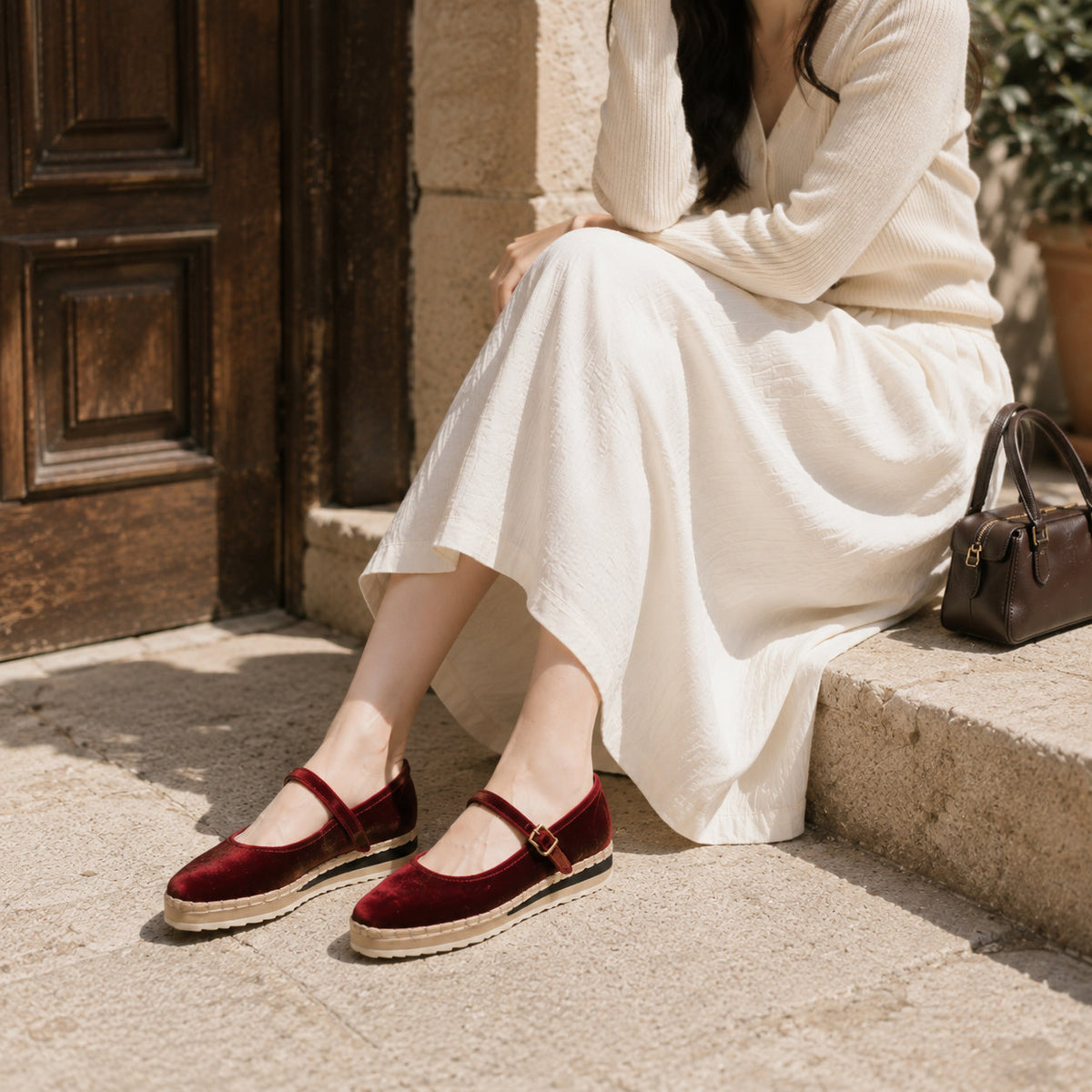 Women's Mary Jane Espadrilles - Burgundy